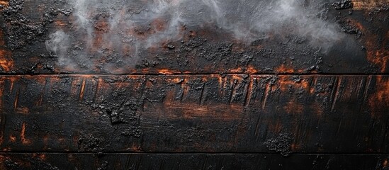 Charred grill marks and smoke create a rustic backdrop perfect for food festival promotions ideal for text placement and culinary advertising