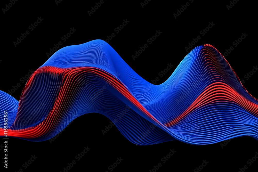 Poster trails of wave lines in a spectrum of colors flow dynamically against a black backdrop. this abstrac