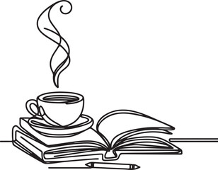 Simple Line Drawing of Coffee and Book for Quiet Moments