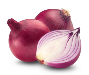 Onion isolated. Red onion and half of onion on transparent background.