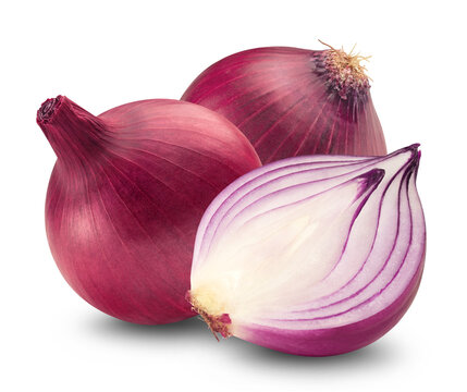 Onion isolated. Red onion and half of onion on transparent background.