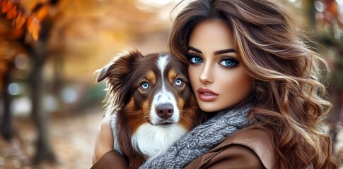 A charming moment capture of a girl in an outdoor setting, warmly embracing her dog