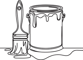 Paint Can and Brush Line Drawing A Simple Art for Modern Spaces