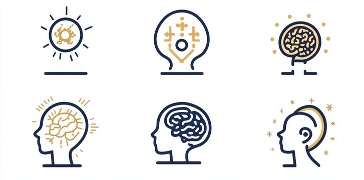 AI stock blue line icon set incorporating cybernetic components, machine learning, robotic imagery, AI solutions, algorithms, and AI technology, 256x256 pixels, precise icon with modern, editable