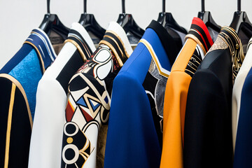 eclectic jacket combination detail shots, clean white background