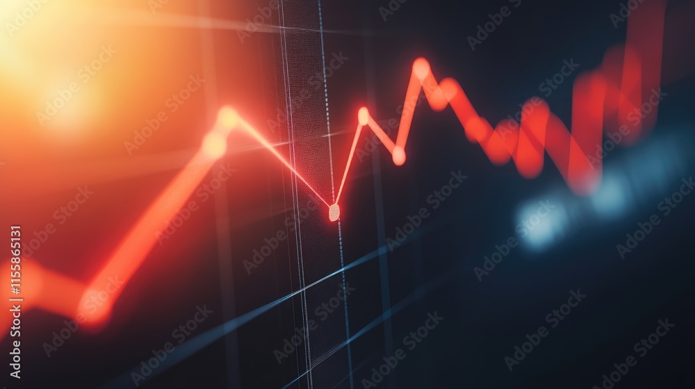 Poster Business graph close up showcasing a red downtrend line with ample empty space for text and data visualization elements.