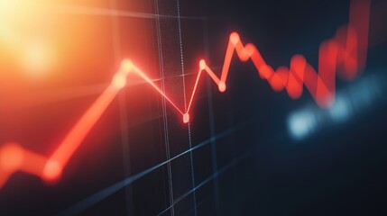 Business graph close up showcasing a red downtrend line with ample empty space for text and data visualization elements.