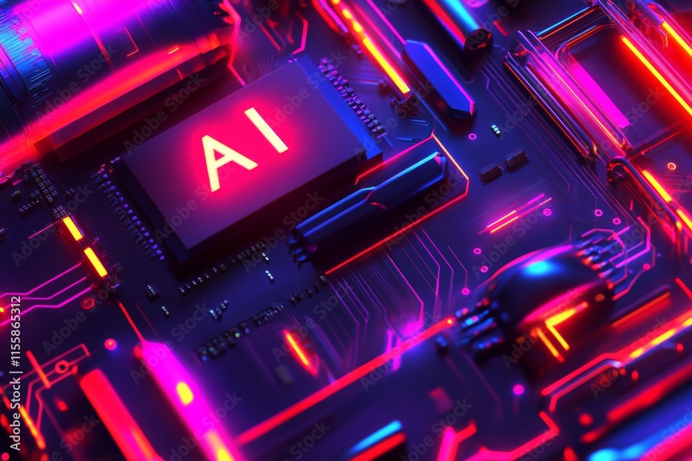 Poster a computer motherboard featuring an advanced ai processor. ai generative
