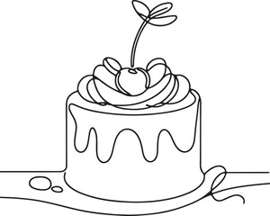 Simple Cake and Cherry Line Illustration – Minimalist Art on White