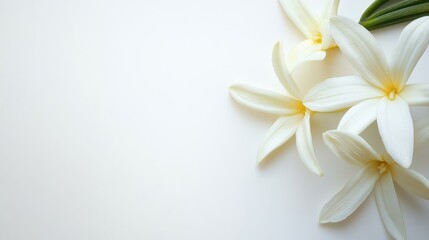 Fototapeta premium Fresh French vanilla flowers on a light background with ample copy space for promotional material or floral arrangements.