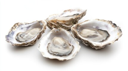 Close up of fresh oysters arranged aesthetically with water droplets and ample empty space for creative text placement