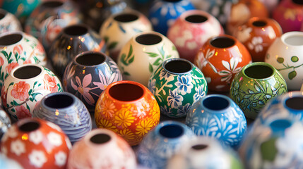 Obraz premium Colorful hand-painted ceramic pots.