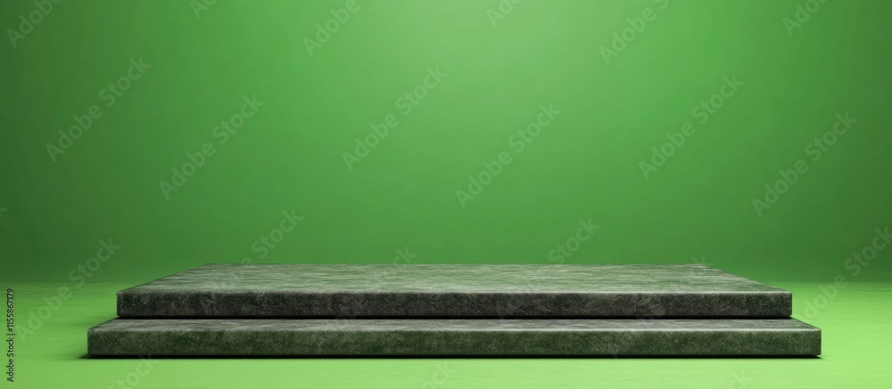 Poster 3d render of minimalist empty podium on green background ideal for text or product display in advert