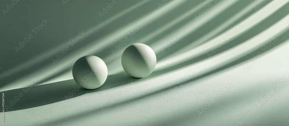 Poster minimalist green background featuring abstract shapes and soft shadows, ideal for retro postcard des