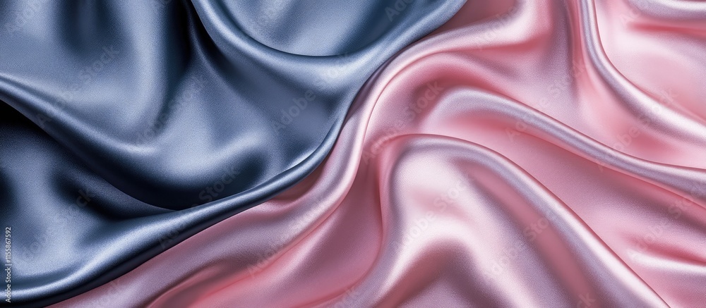 Poster elegant satin fabric waves in soft pink and grey hues creating a luxurious abstract background with 