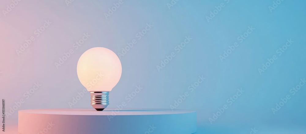 Poster 3d light bulb on soft blue gradient background with empty space for custom text and visual elements