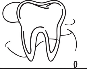 Tooth Icon Line Art on White Background Sleek Dental Concept Design