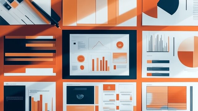 Mockup images for PowerPoint backgrounds, artwork that showcases your problem-solving and design skills, laid out in an orderly fashion -