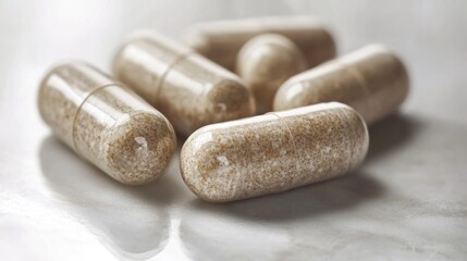 Assorted Dietary Supplements and Capsules on a Marble Surface for Health and Wellness Concepts