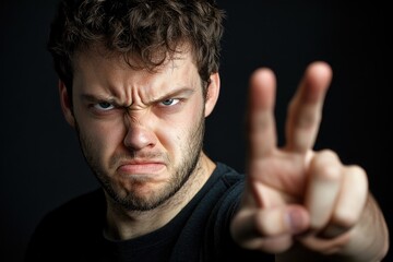 Fototapeta premium Caucasian Man Expressing Displeasure with a Stop Gesture