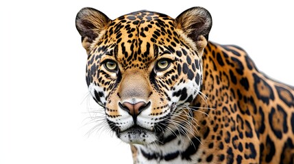 Obraz premium Majestic Jaguar Close Up Portrait Against White Background