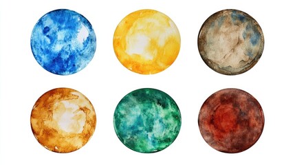 Fototapeta premium Hand-Painted Round Stains: Vibrant Watercolor Circles in Diverse Colors for Abstract Holiday Designs
