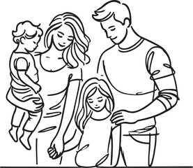Timeless Family Bond Minimalist Line Drawing Art on White