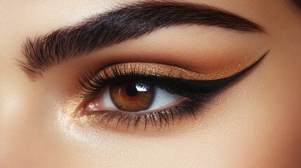 Obraz premium Elegant Beauty: Female Face with Brown Eye Shape and Flawless Skin, Capturing Natural Fashion and Make-up Essence
