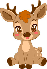 Cute cartoon deer sitting. Vector isolated image.