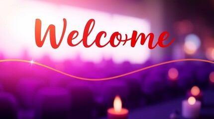 Welcome animated poster with red text on white background, featuring wavy golden lines. gratitude in business, event invitations and personal Welcome notes
