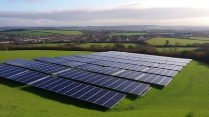 : "A 25 MW solar park in Northern Ireland, near a town, set in a cloudless and natural landscape."






