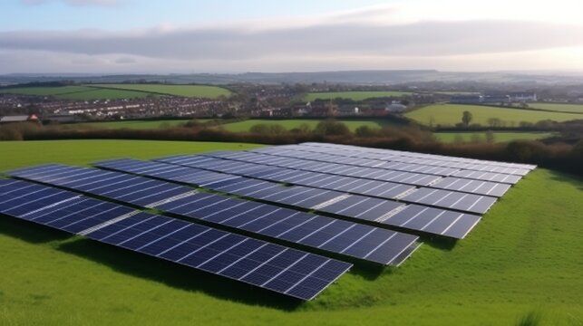 : "A 25 MW solar park in Northern Ireland, near a town, set in a cloudless and natural landscape."






