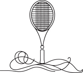 Simple and Stylish Tennis Racket Line Drawing on White