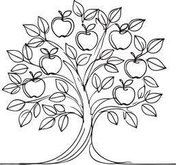 Minimalist Apple Tree Drawing Fruit and Nature Concept on White