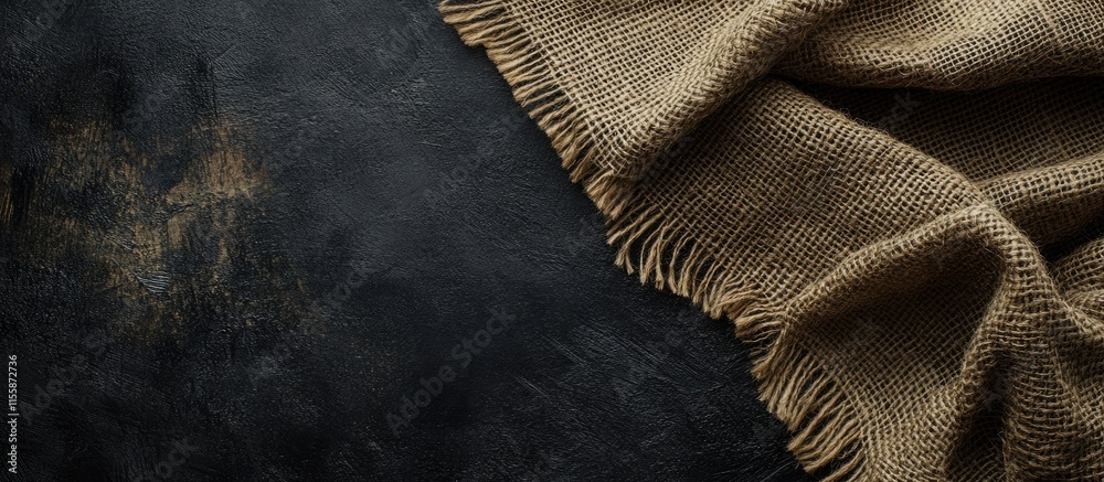 Poster black textile fabric draped on dark surface creating elegant copyspace for text and design elements 