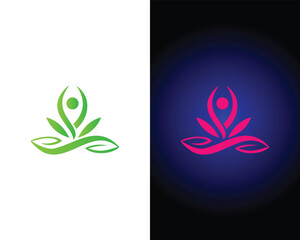 Natural health wellness fitness and yoga logo design icon vector illustration.