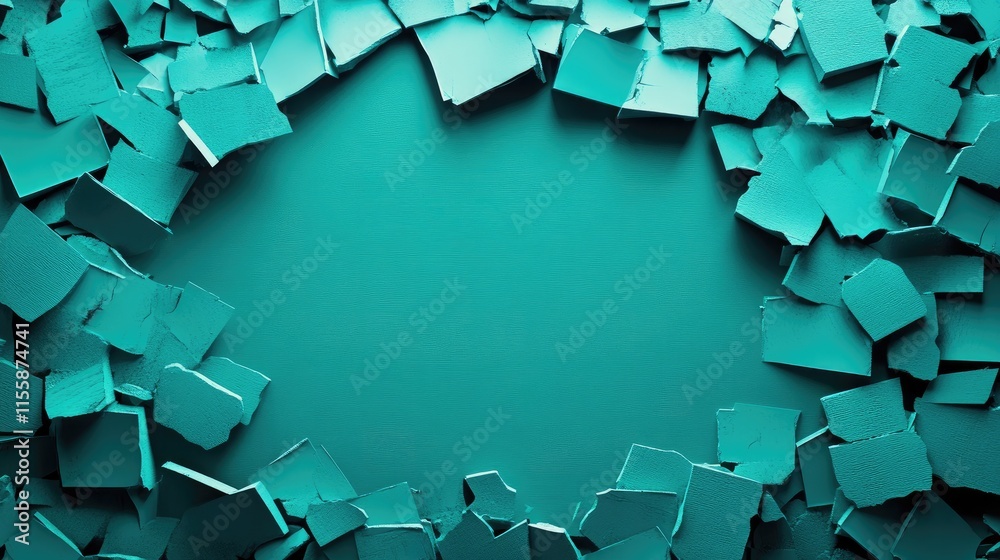 Poster Teal Fragmented Wall Design with Empty Center Space for Custom Text or Graphics Use