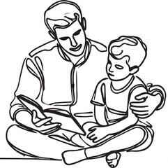 Father-Son Connection Clean White Background Line Art Design