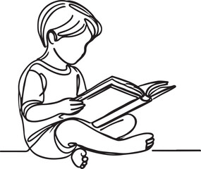Line Drawing of a Child Reading Minimalist Artwork for Clean Design Lovers