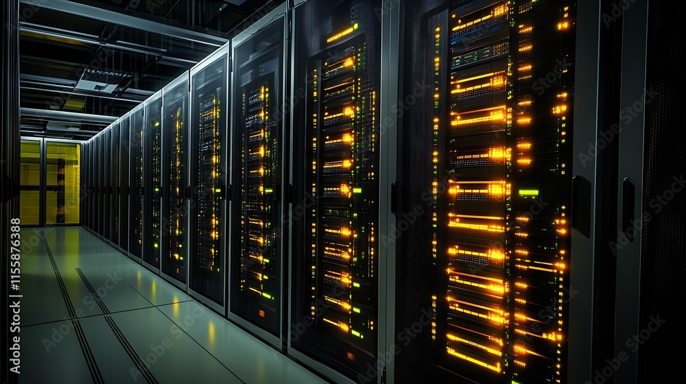 Aufkleber Lit Server Room with High-Tech Data Center Equipment and Infrastructure : Generative AI