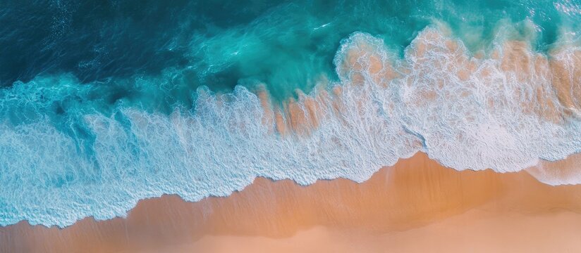 Aerial view of tranquil ocean waves and soft clouds ideal for backgrounds and text overlays in advertising and design projects