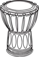 Traditional West African Djembe Drum Simple Line Drawing Art on White Background