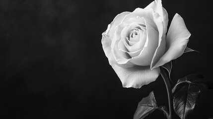 Elegant Black and White Rose Against Dark Background with Space for Text Placement in Minimalist Design