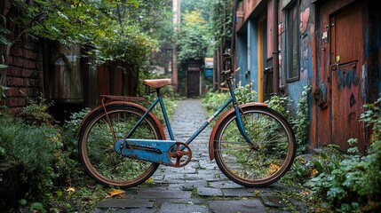 Fototapeta premium Rusty Bicycle in a Quiet Alleyway
