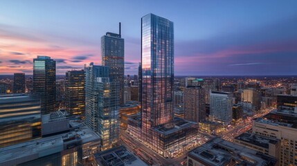 Fototapeta premium Stunning Cityscape with Skyscrapers at Sunset