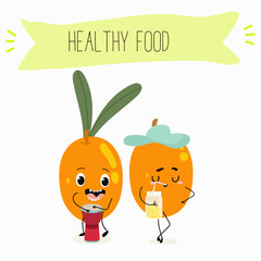Sea buckthorn, funny berry, fruit cute cheerful characters. Vector hand drawn illistration.