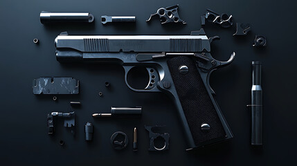 Pistol components, wallpaper, details of spare parts and components of pistol weapons