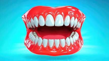 Naklejka premium Animated Red Mouth with White Teeth on Blue Background