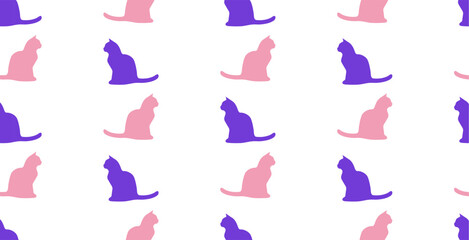 Seamless pattern with a silhouette of a sitting cat on a white background. Vector graphics 
