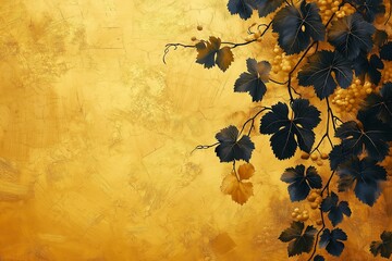 Naklejka premium A vibrant depiction of grapevines against a golden background, symbolizing the onset of warm weather and the beauty of spring after the seasonal thaw.